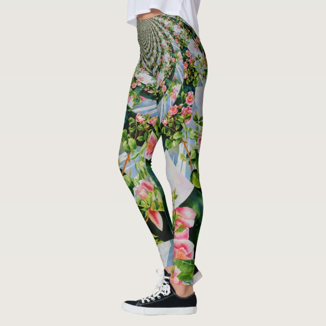 Rosa röd vattenfärg ro mandala zen botaniskt leggings (Vänster)