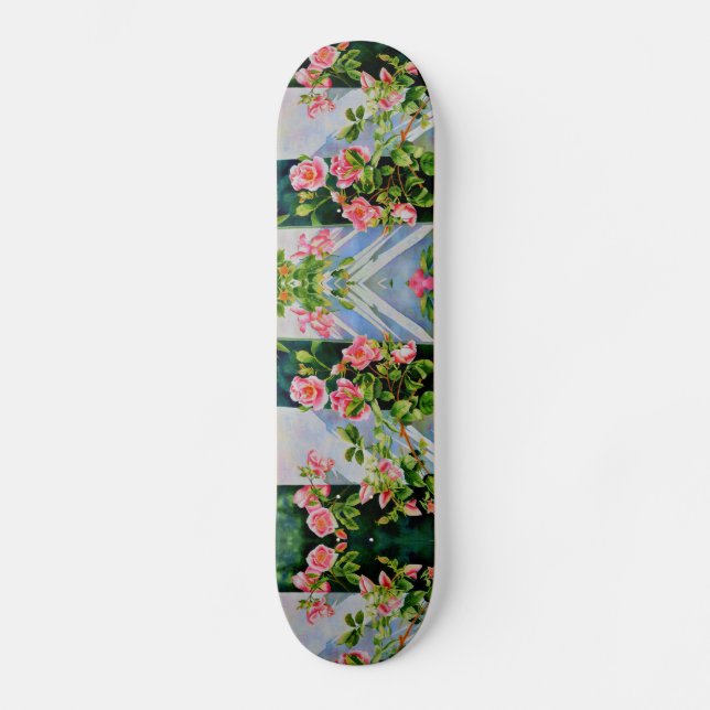 Rosa röd vattenfärg ro skateboard bräda 21,5 cm (Framsida)