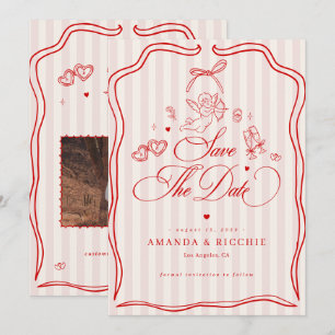 Rosa & Röd Vintage Cupid Spara Datumet