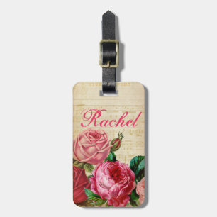 Rosa & röd vintageroblommigt & notblad bagagebricka