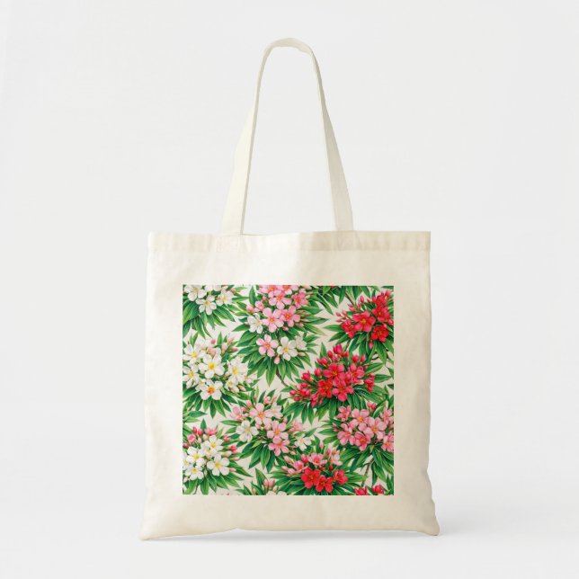 Rosa Röd & Vit Oleander Blommig Botanisk Mönster Tygkasse (Framsidan)