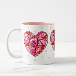 Rosa/röd/vit tredubbel doodle Mönster Heart Mugg