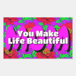 Rosa röda blommor | Eleganta dekaler för glada mam Rektangulärt Klistermärke