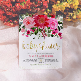 Rosa & Röda blommor Eucalyptus Greenery Baby Showe Inbjudan Vykort