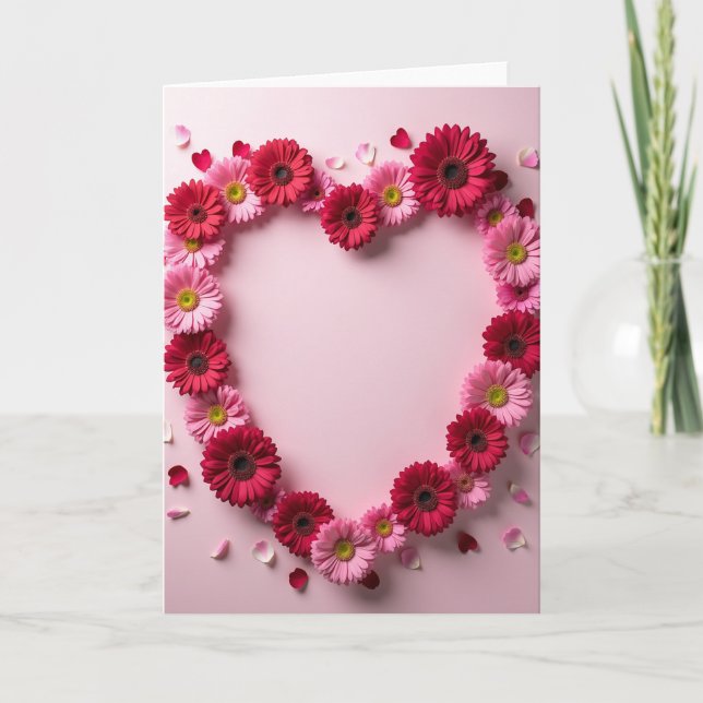 Rosa röda blommor hjärtkort kort (Framsida)