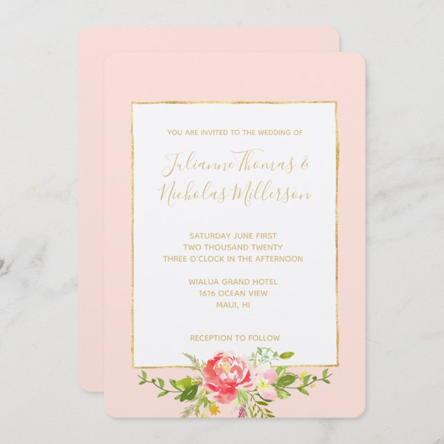 Rosa röda blommor inbjudningar (Fram/baksida)