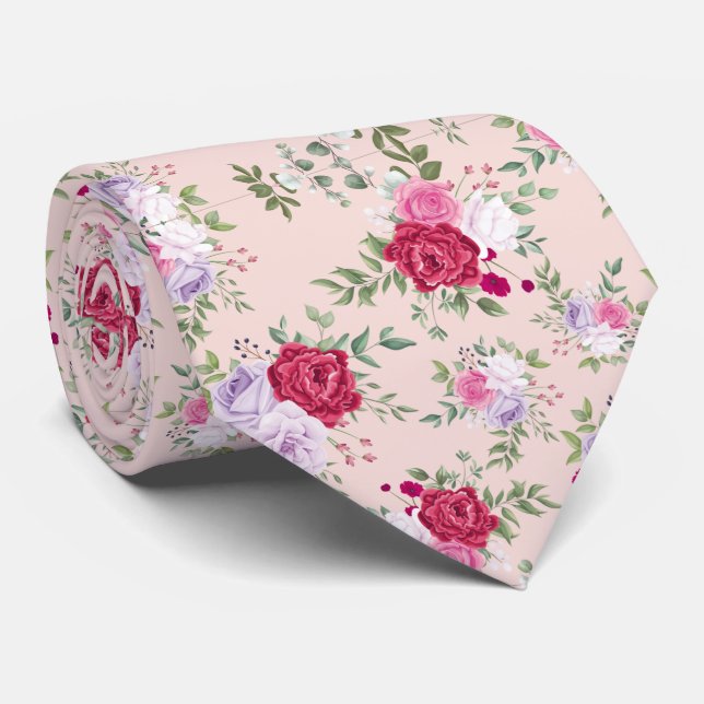 Rosa röda blommor Mönster Konst Slips (Rullad)