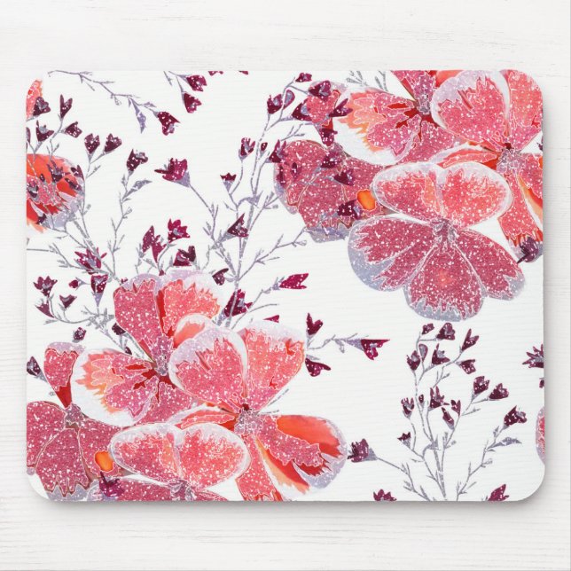 Rosa-röda blommor på vitt. musmatta (Framsidan)
