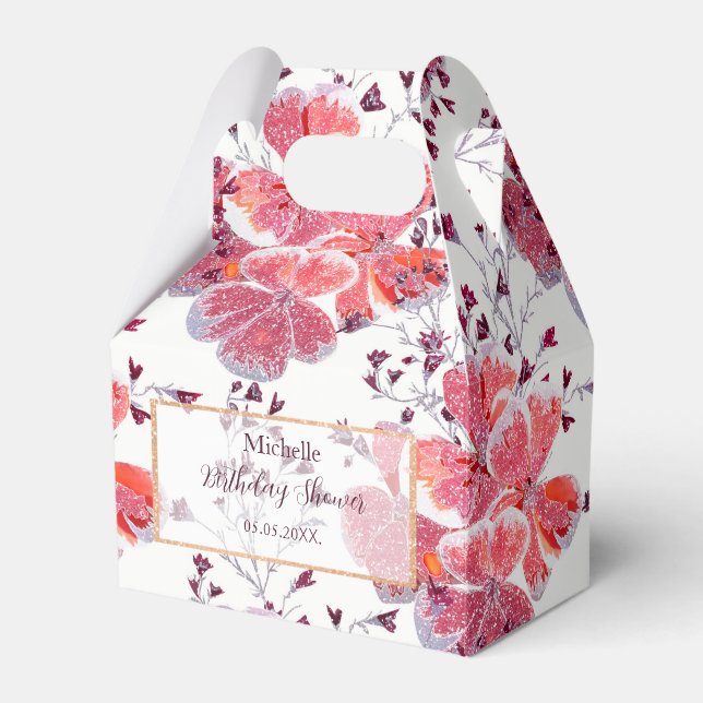Rosa-röda blommor på vitt. presentaskar (Framsidan Sidan)