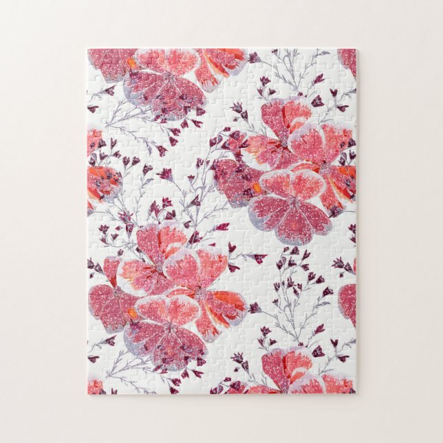 Rosa-röda blommor på vitt. pussel (Vertikal)