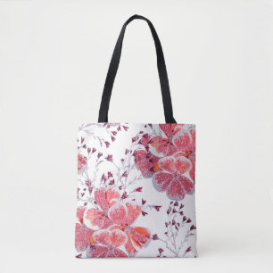 Rosa-röda blommor på vitt. tygkasse