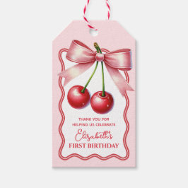 Rosa röda Coquette körsbär Första 1:a födelsedag Presentetikett