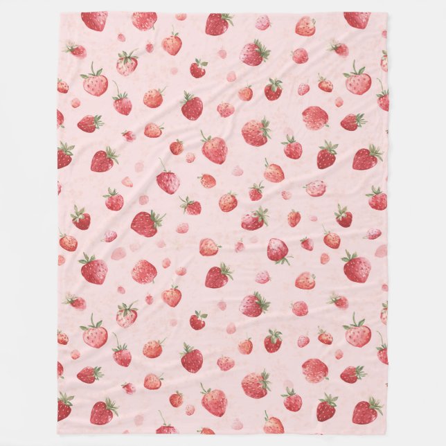 Rosa röda frukostrawberer fleecefilt (Framsidan)