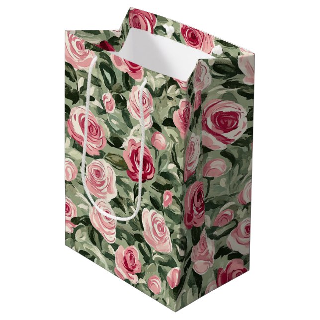 Rosa röda gröna rosor blommig bröllopsdusch (Framsidan Vinklad)