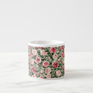 Rosa Röda Gröna Rosor Blommig  Espressomugg