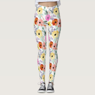 Rosa, Röda, Gula Blommiga Blommor Dam Leggings