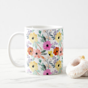 Rosa, Röda, Gula Blommor Blommig Akvarell Kaffemugg