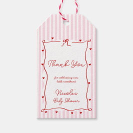 Rosa röda hjärtan lilla älskling bebisfest presentetikett