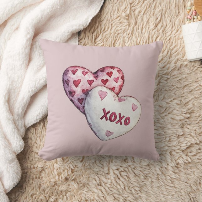 Rosa röda hjärtan XOXO Kudde (Filt)