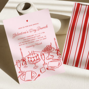 Rosa & Röda Hjärtans Galentine-dags Brunch Inbjudningar