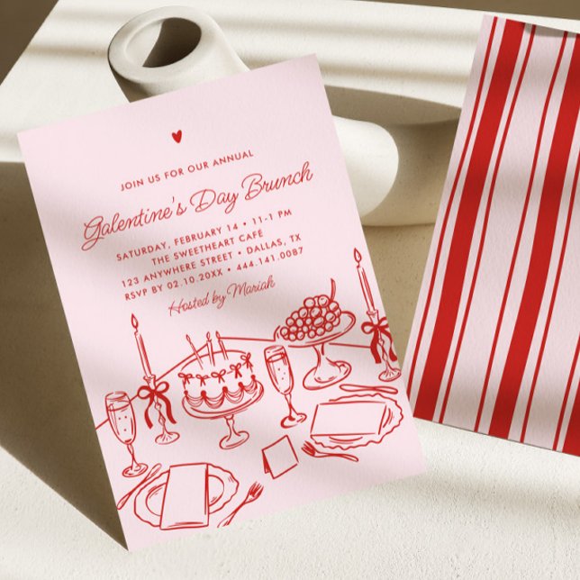 Rosa & Röda Hjärtans Galentine-dags Brunch Inbjudningar (Skapare uppladdad)