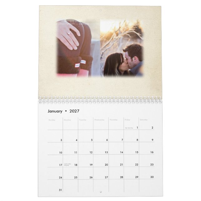Rosa röda hjärtaro som gifta sig gästen, kalender (Jan 2027)