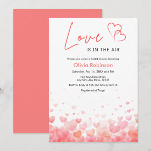 Rosa & Röda Kärlek är i luften Bröllopsdusch Inbjudningar