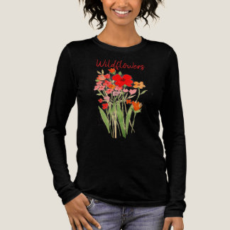 Rosa, röda och orangea vilda blommor Text T Shirt