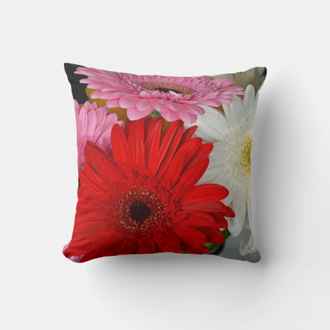 Rosa, röda och vita blommor dekorativ kudde (Framsida)