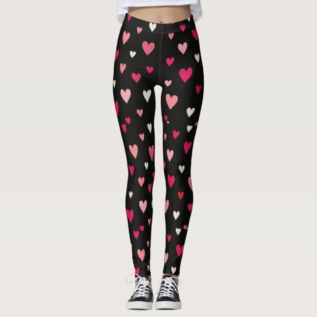 Rosa, röda och vita hjärtan  leggings (Framsida)