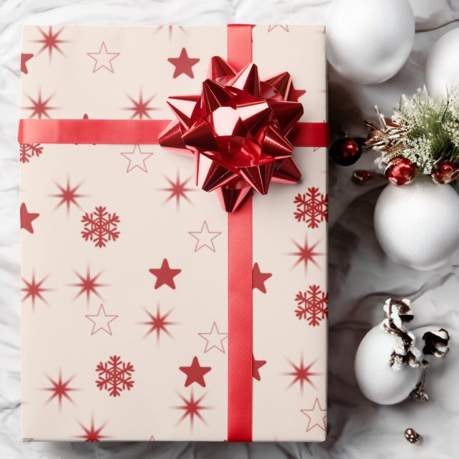 Rosa röda stjärnor snöflinga glans julpresent  presentpapper (Skapare uppladdad)