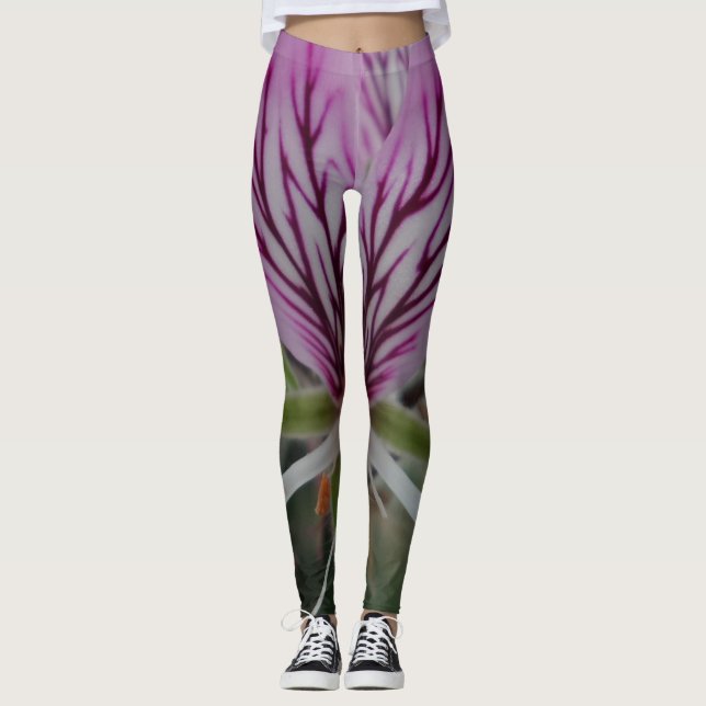 Rosa/rödblommiga skinn leggings (Framsida)