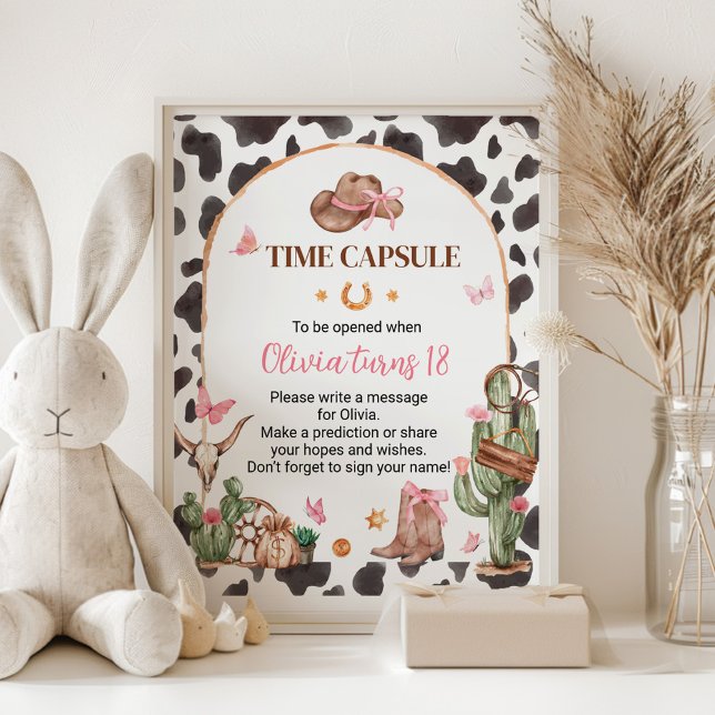 Rosa Rodeo Cowgirl Birthday Time Capsule-tecken Poster (Skapare uppladdad)