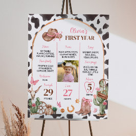 Rosa Rodeo Cowgirl första Year Photo Milestone Poster