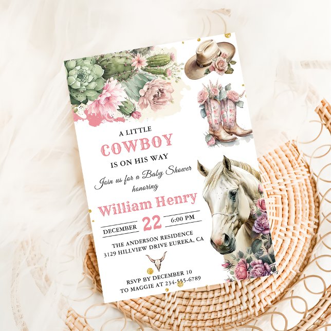 Rosa Rodeo Western Cowboy Baby Shower-inbjudan Inbjudningar (Skapare uppladdad)