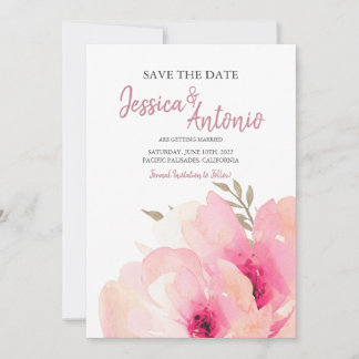 Rosa rodnad akvarell Peony Spara datum bröllop Datumet