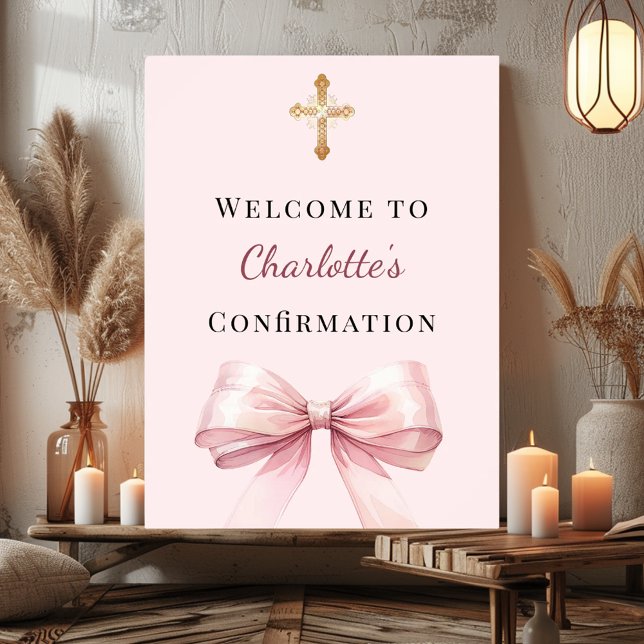 Rosa rodnad båge Konfirmation välkommen Poster (Skapare uppladdad)