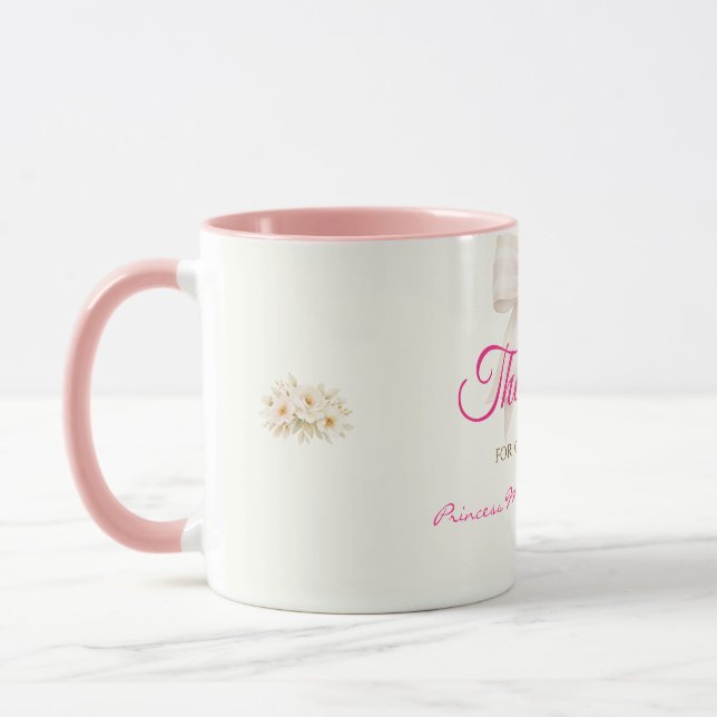 Rosa rodnad båge prinsessa band tacksamhet kaffemu mugg (Vänster)