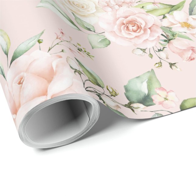Rosa rodnad Blommande Eukalyptus  Presentpapper (Rullad Hörn)