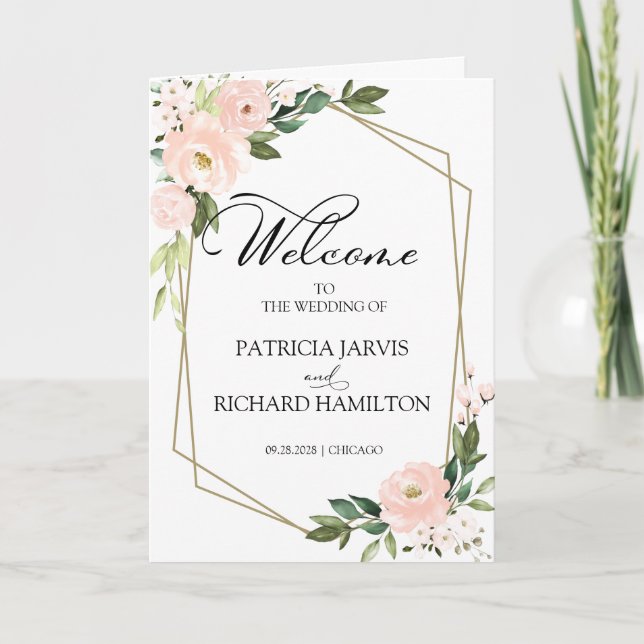 Rosa Rodnad Blommig Bröllopsceremoni Program (Framsida)