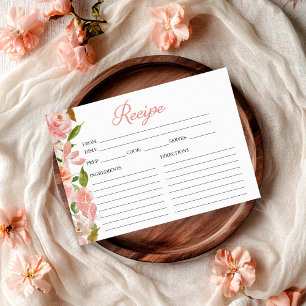 Rosa rodnad Blommig Bröllopsdusch Receptkort Inbjudningar