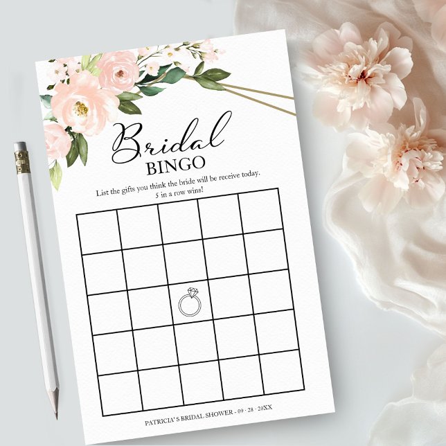Rosa rodnad blommig geometrisk bröllopsdusch Bingo Flygblad (Skapare uppladdad)