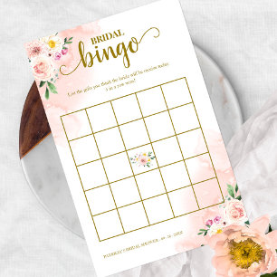 Rosa rodnad blommig guld bröllopsdusch bingo flygblad