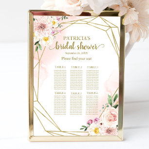 Rosa Rodnad Blommig Guld Bröllopsmottagning Bordpl Poster