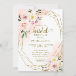 Rosa rodnad blommig guld geometrisk bröllopsbrunch inbjudningar