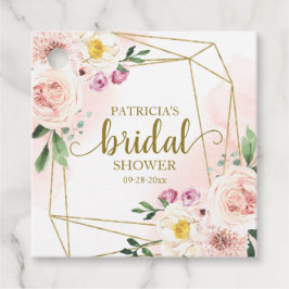 Rosa rodnad blommig guld geometrisk bröllopsdusch gåvor etiketter