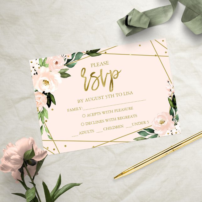 Rosa rodnad Blommig Quinceanera RSVP-kort Inbjudningar (Skapare uppladdad)