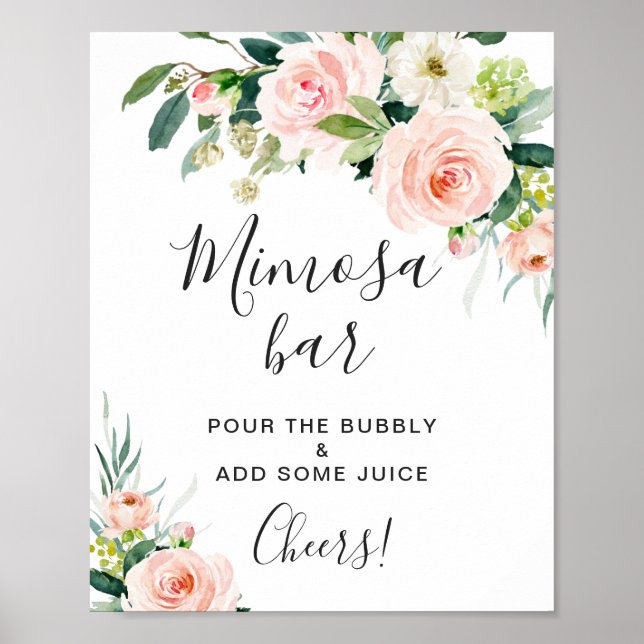 Rosa rodnad blommor Blommig Mimosa Bar Bröllopssky Poster (Framsidan)
