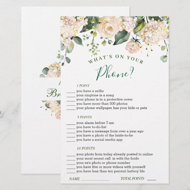 Rosa rodnad blommor grönska bröllopsdusch spel (Fram/baksida)