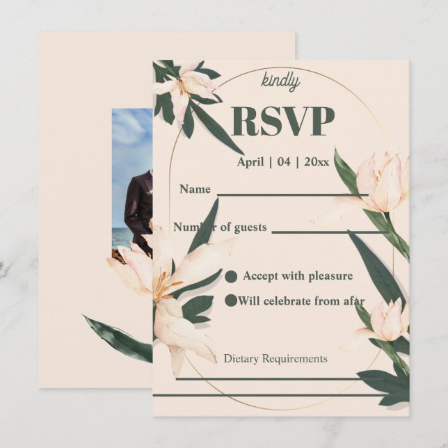 Rosa rodnad blomster Cirkel RSVP-kort Inbjudningar (Fram/baksida)